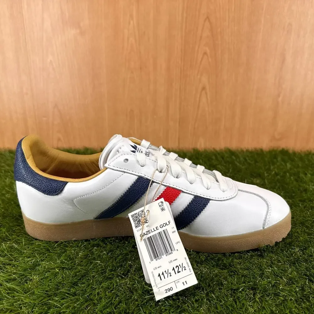 adidas Gazelle Leather Spikeless Golf White Dark Blue Red JP7705 Men's Size 11.5